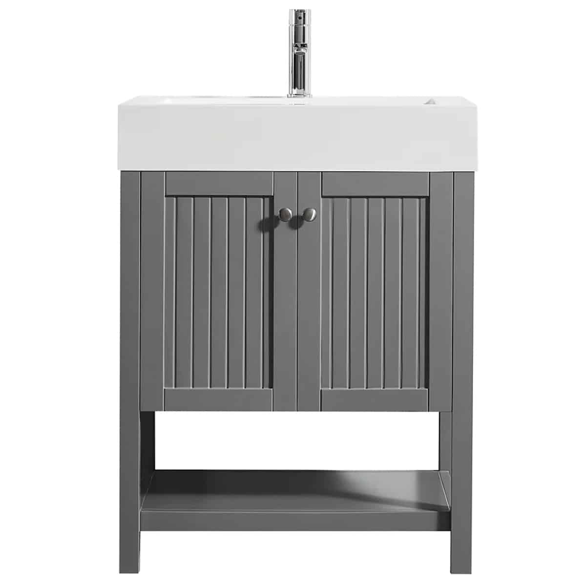 Vinnova Pavia 28 Inch Grey Freestanding Single Vanity with Acrylic Under-Mount Sink Without Mirror 755028-GR-WH-NM