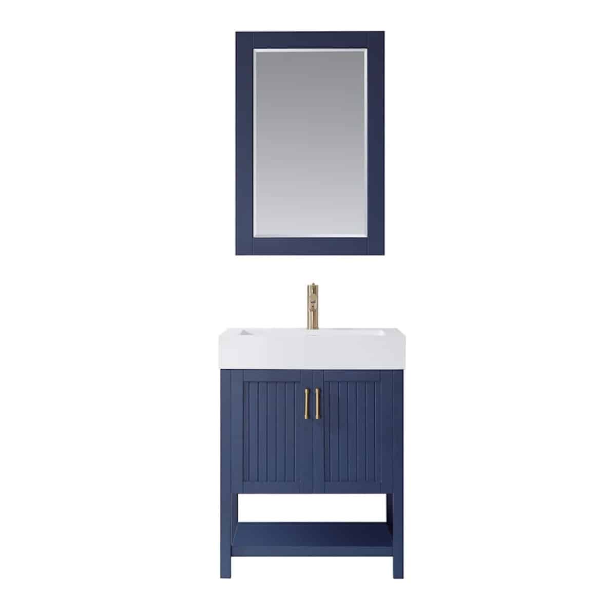 Vinnova Pavia 28 Inch Royal Blue Freestanding Single Vanity with Acrylic Under-Mount Sink With Mirror 755028-RB-WH