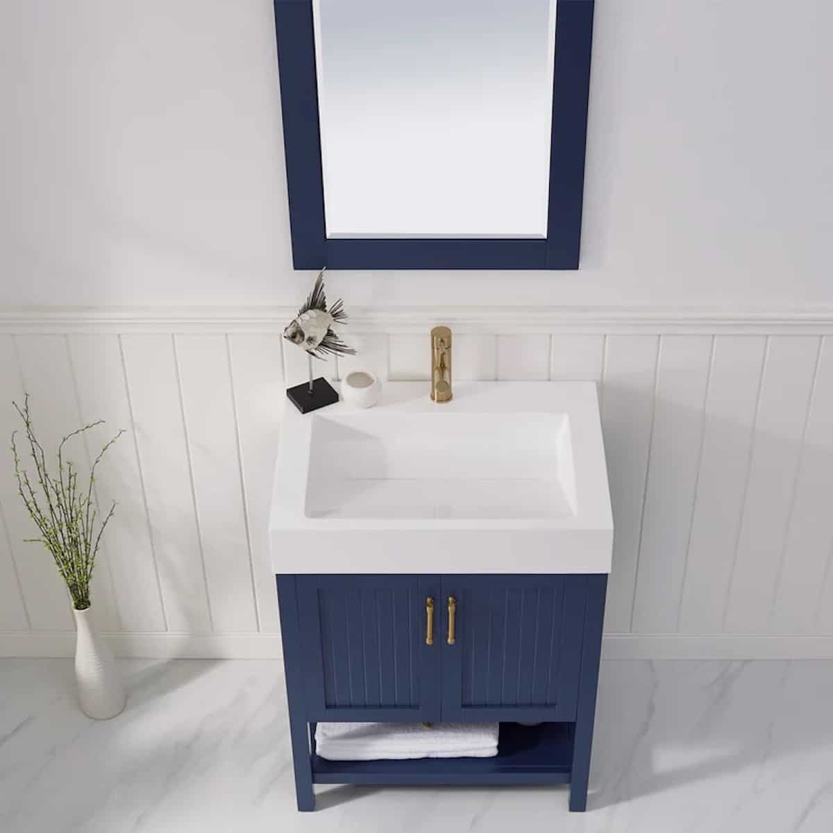 Vinnova Pavia 28 Inch Royal Blue Freestanding Single Vanity with Acrylic Under-Mount Sink With Mirror Sink 755028-RB-WH