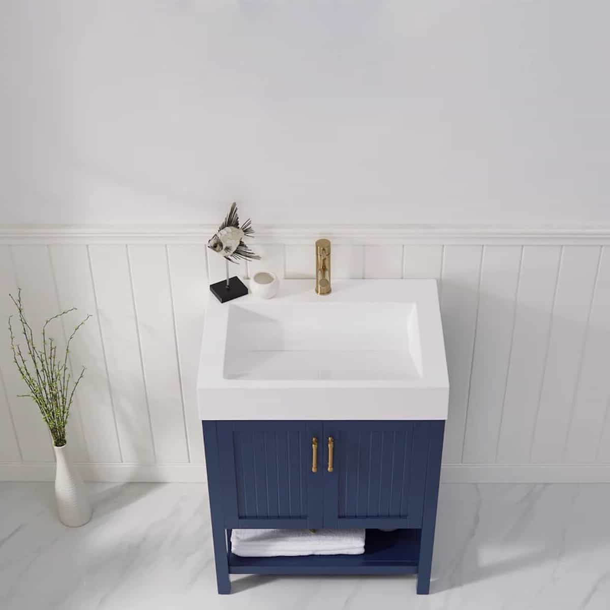 Vinnova Pavia 28 Inch Royal Blue Freestanding Single Vanity with Acrylic Under-Mount Sink Without Mirror Sink 755028-RB-WH-NM