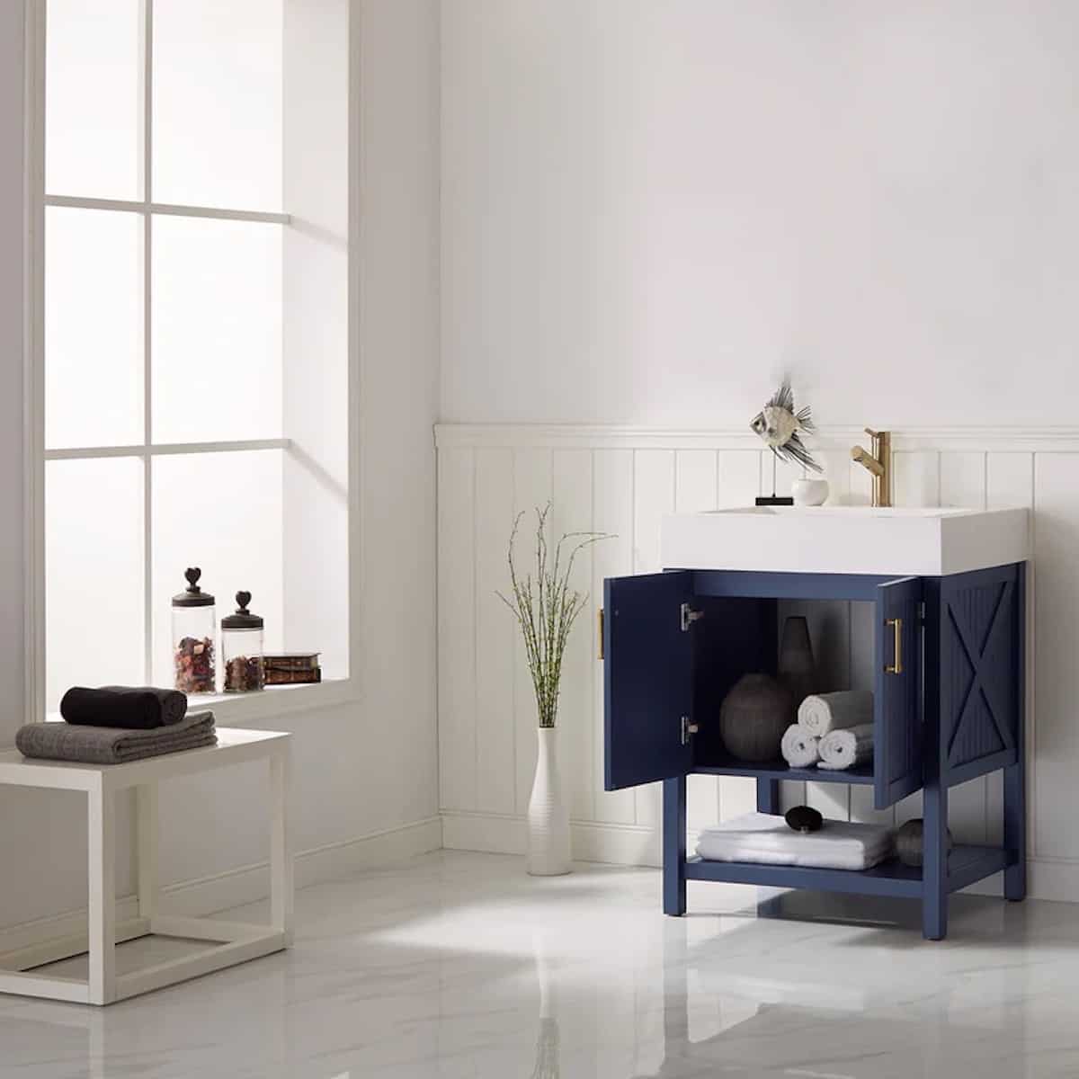 Vinnova Pavia 28 Inch Royal Blue Freestanding Single Vanity with Acrylic Under-Mount Sink Without Mirror Inside 755028-RB-WH-NM
