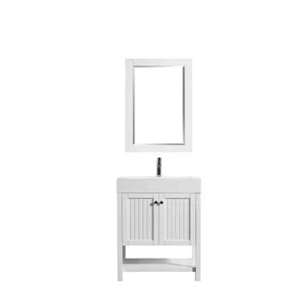 Vinnova Pavia 28 Inch White Freestanding Single Vanity with Acrylic Under-Mount Sink With Mirror 755028-WH-WH