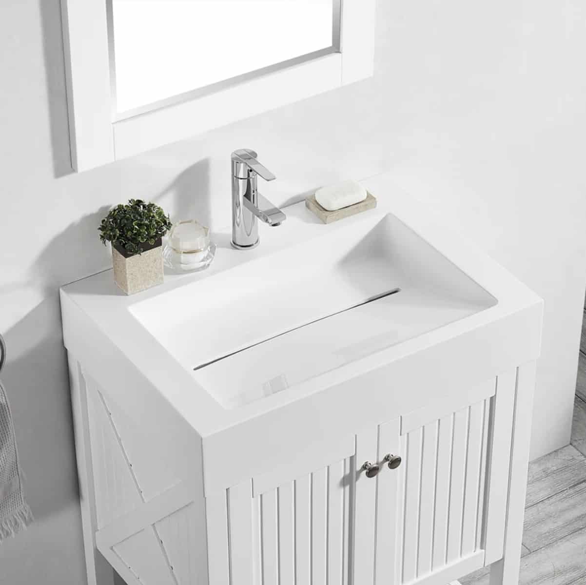 Vinnova Pavia 28 Inch White Freestanding Single Vanity with Acrylic Under-Mount Sink With Mirror Sink 755028-WH-WH