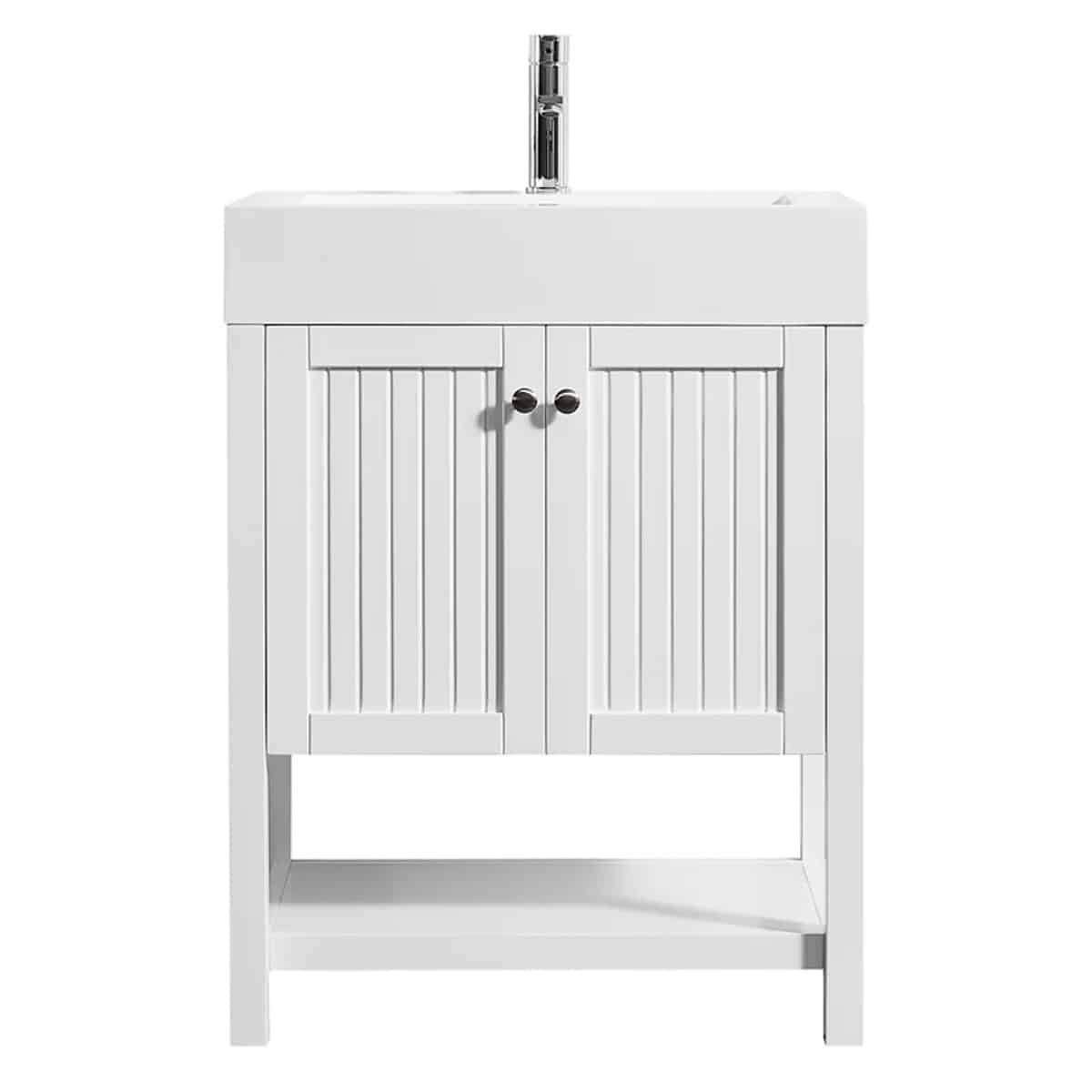 Vinnova Pavia 28 Inch White Freestanding Single Vanity with Acrylic Under-Mount Sink Without Mirror 755028-WH-WH-NM