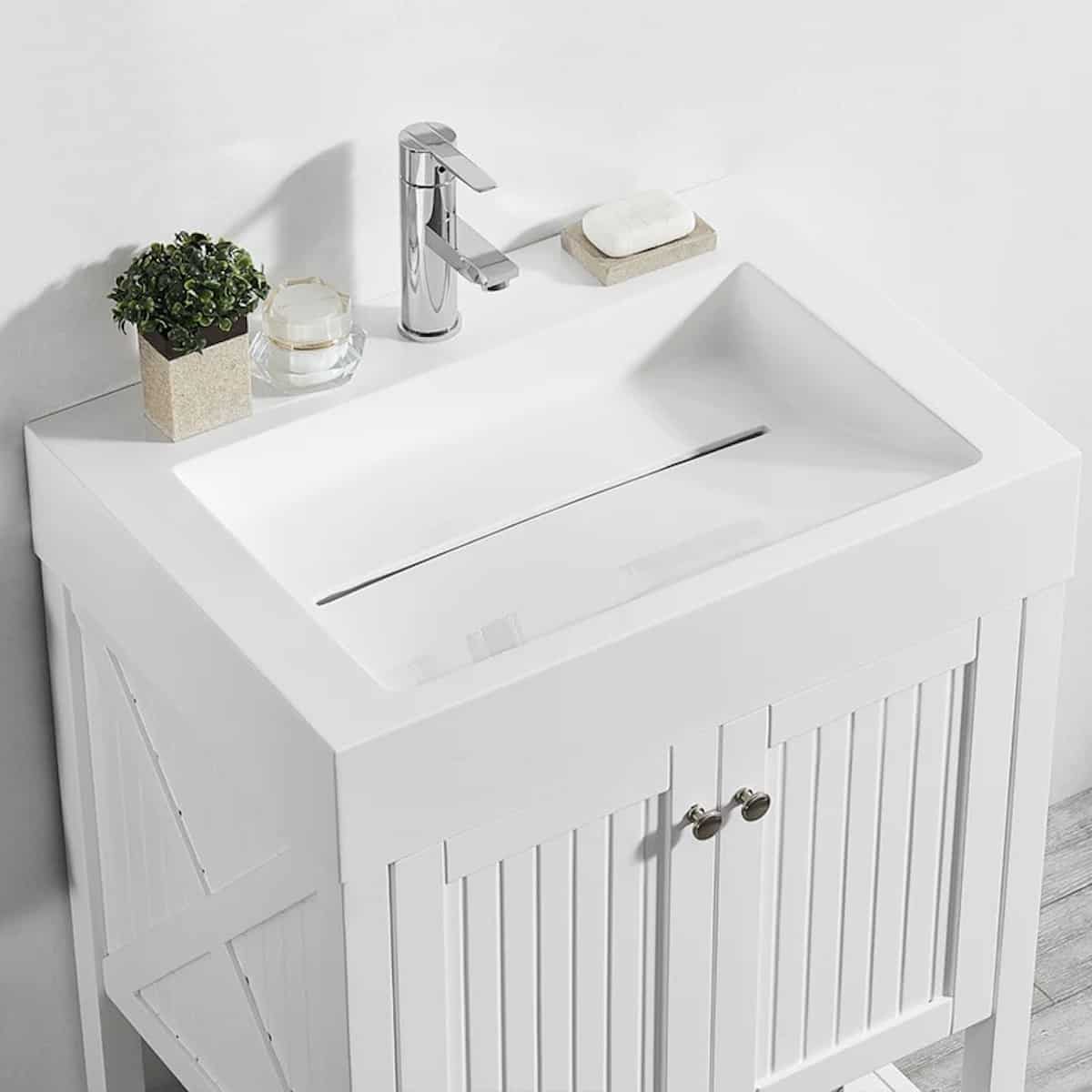 Vinnova Pavia 28 Inch White Freestanding Single Vanity with Acrylic Under-Mount Sink Without Mirror Sink 755028-WH-WH-NM