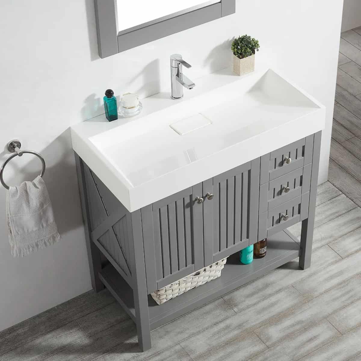 Vinnova Pavia 36 Inch Grey Freestanding Single Vanity with Acrylic Under-Mount Sink With Mirror Sink 755036-GR-WH