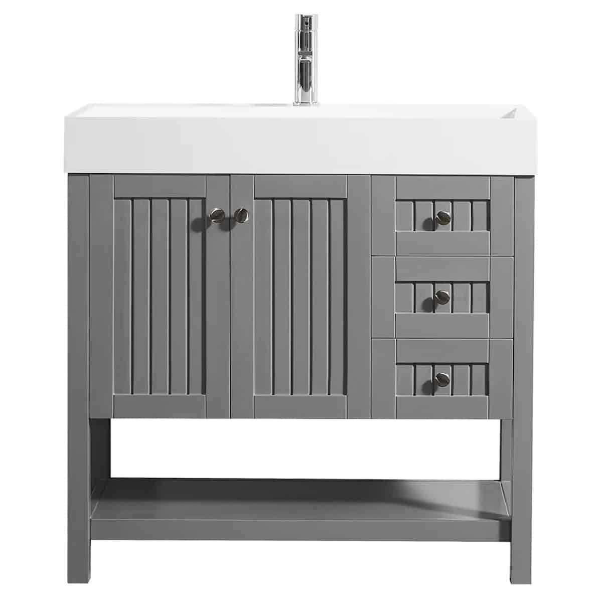 Vinnova Pavia 36 Inch Grey Freestanding Single Vanity with Acrylic Under-Mount Sink Without Mirror 755036-GR-WH-NM