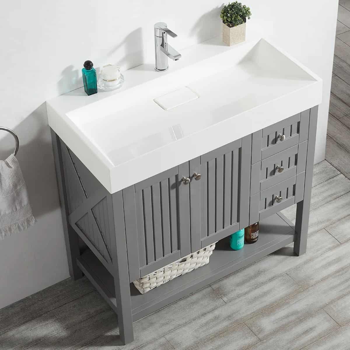 Vinnova Pavia 36 Inch Grey Freestanding Single Vanity with Acrylic Under-Mount Sink Without Mirror Sink 755036-GR-WH-NM