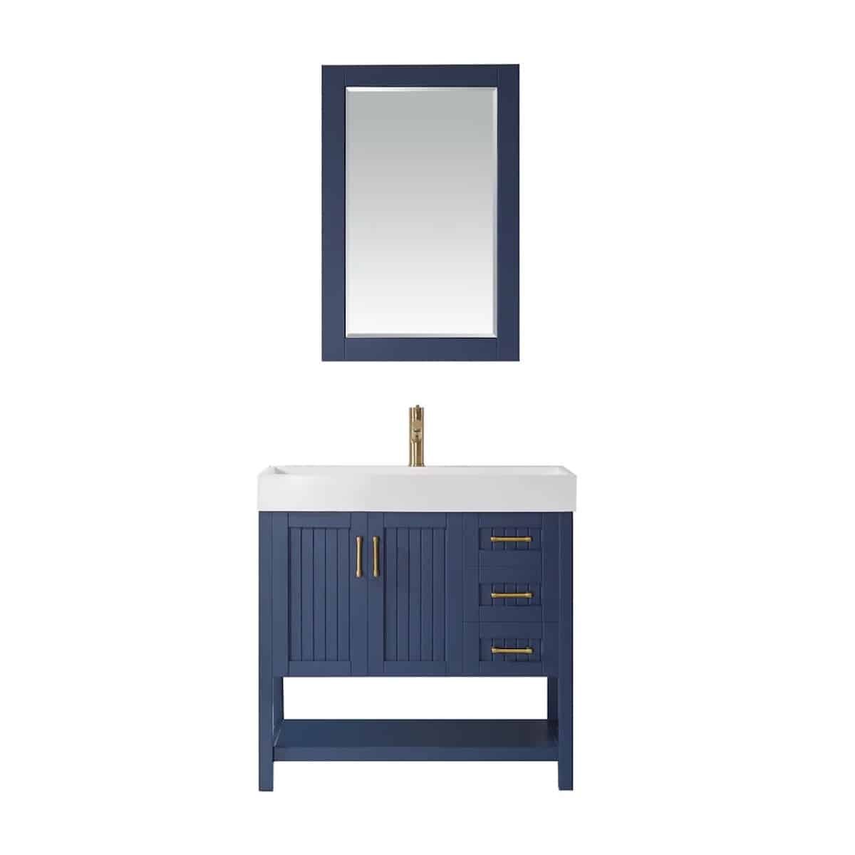 Vinnova Pavia 36 Inch Royal Blue Freestanding Single Vanity with Acrylic Under-Mount Sink With Mirror 755036-RB-WH