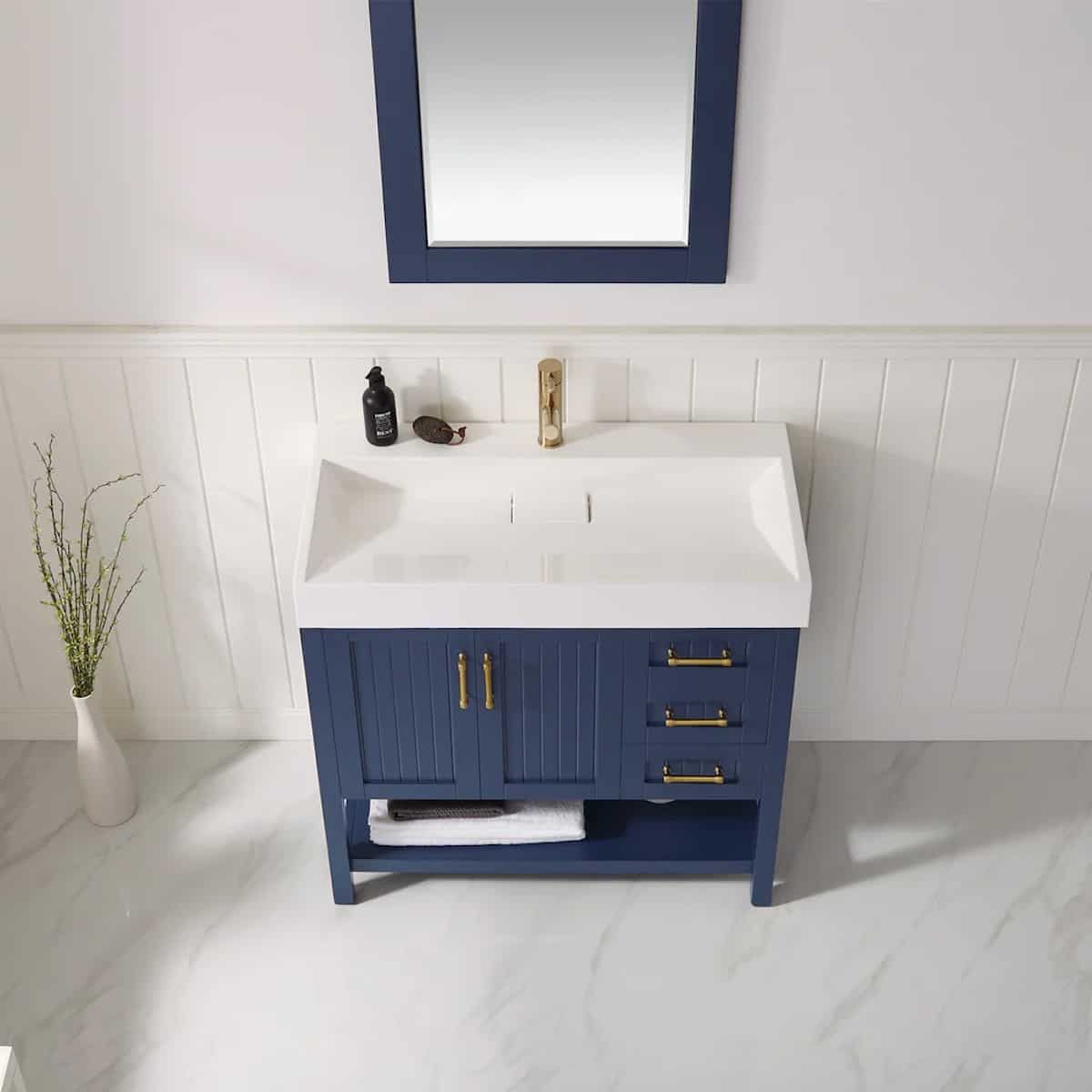 Vinnova Pavia 36 Inch Royal Blue Freestanding Single Vanity with Acrylic Under-Mount Sink With Mirror Sink 755036-RB-WH