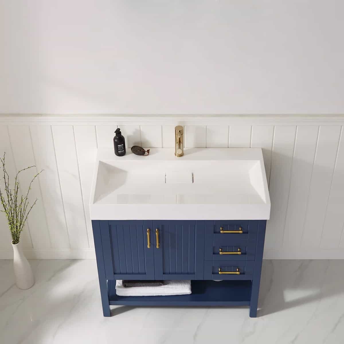 Vinnova Pavia 36 Inch Royal Blue Freestanding Single Vanity with Acrylic Under-Mount Sink Without Mirror Sink 755036-RB-WH-NM