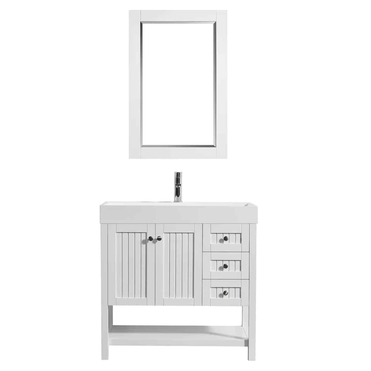 Vinnova Pavia 36 Inch White Freestanding Single Vanity with Acrylic Under-Mount Sink With Mirror 755036-WH-WH