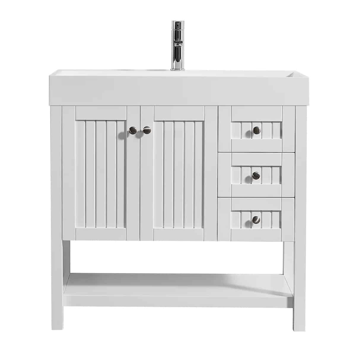 Vinnova Pavia 36 Inch White Freestanding Single Vanity with Acrylic Under-Mount Sink Without Mirror 755036-WH-WH-NM