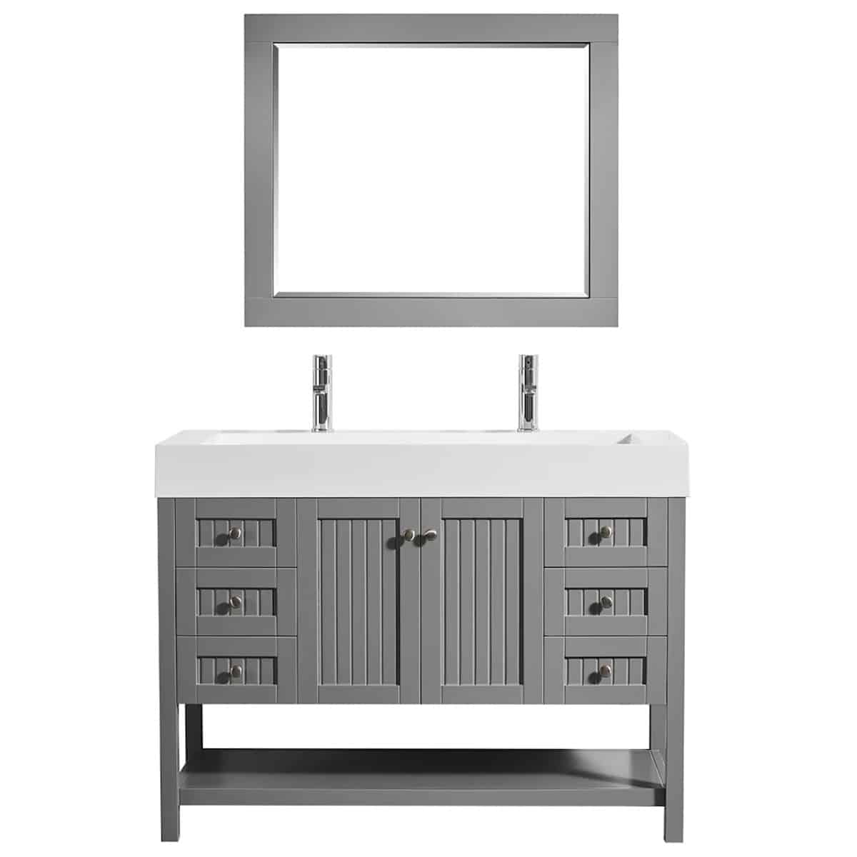 Vinnova Pavia 48 Inch Grey Freestanding Double Vanity with Acrylic Under-Mount Sink With Mirror 755048-GR-WH