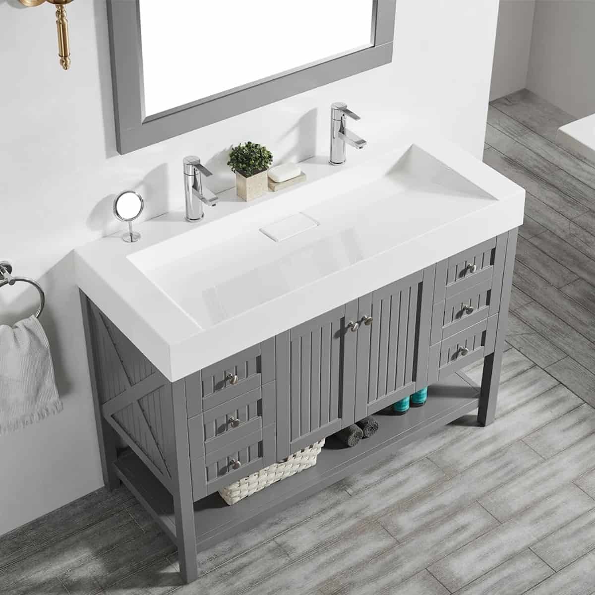 Vinnova Pavia 48 Inch Grey Freestanding Double Vanity with Acrylic Under-Mount Sink With Mirror Sink 755048-GR-WH