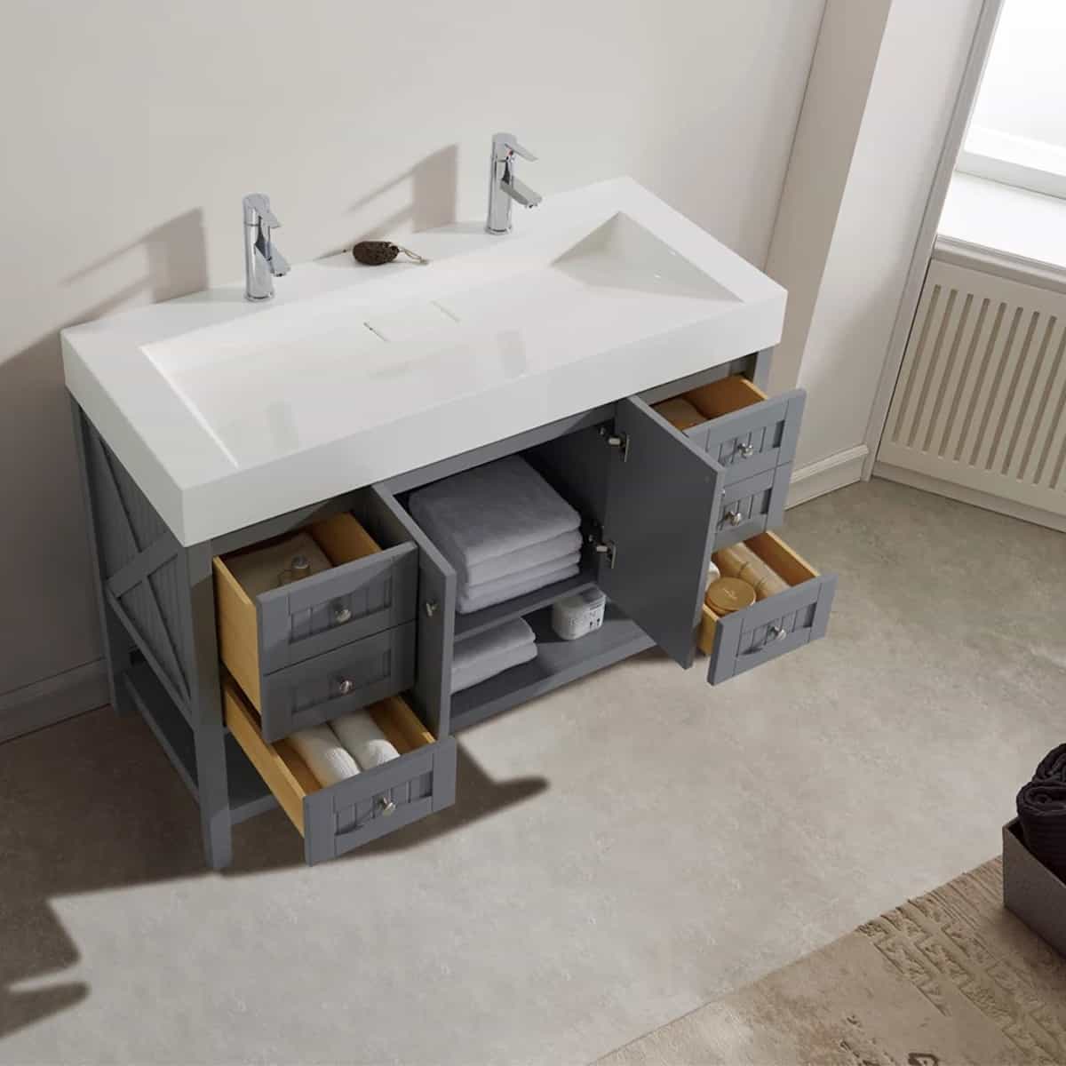 Vinnova Pavia 48 Inch Grey Freestanding Double Vanity with Acrylic Under-Mount Sink Without Mirror Inside 755048-GR-WH-NM