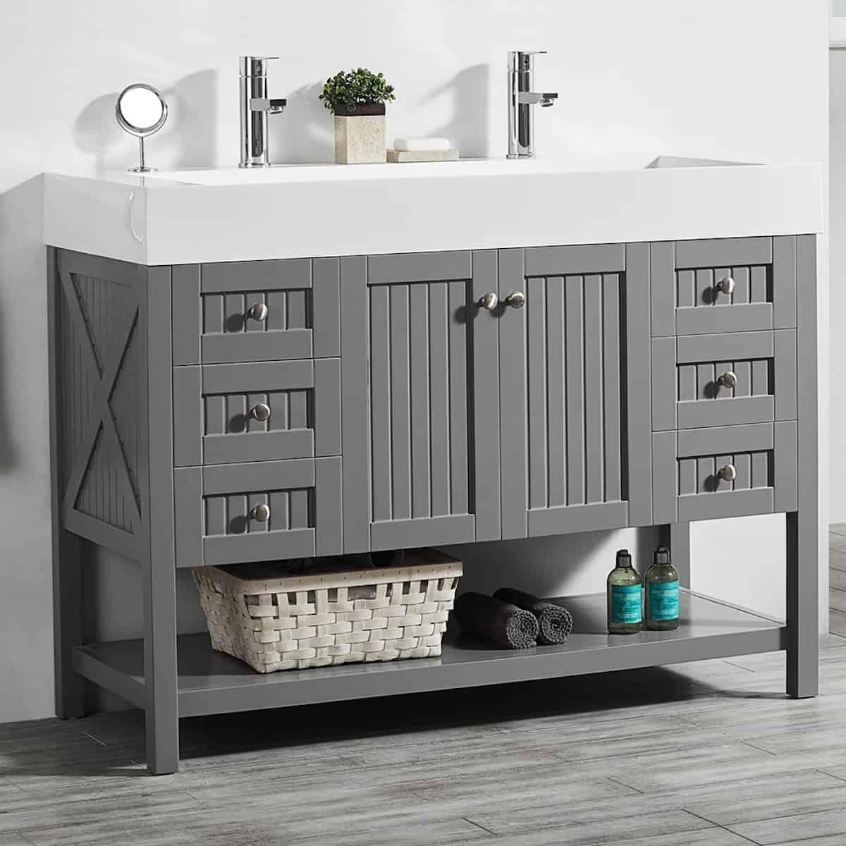 Vinnova Pavia 48 Inch Grey Freestanding Double Vanity with Acrylic Under-Mount Sink Without Mirror Side 755048-GR-WH-NM
