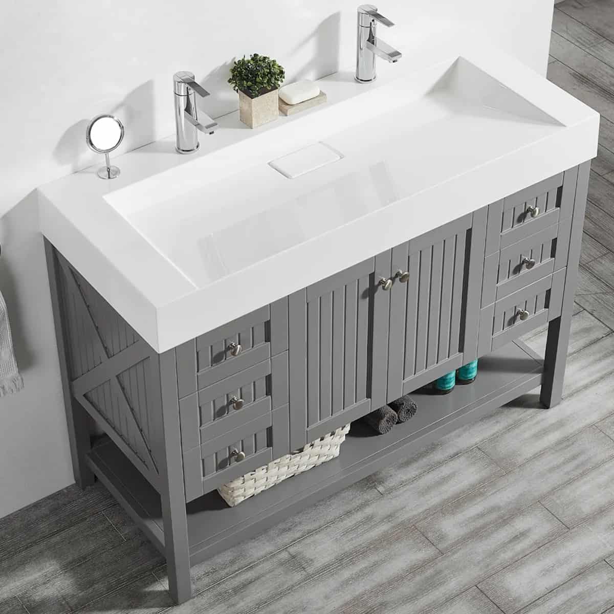 Vinnova Pavia 48 Inch Grey Freestanding Double Vanity with Acrylic Under-Mount Sink Without Mirror Sink 755048-GR-WH-NM