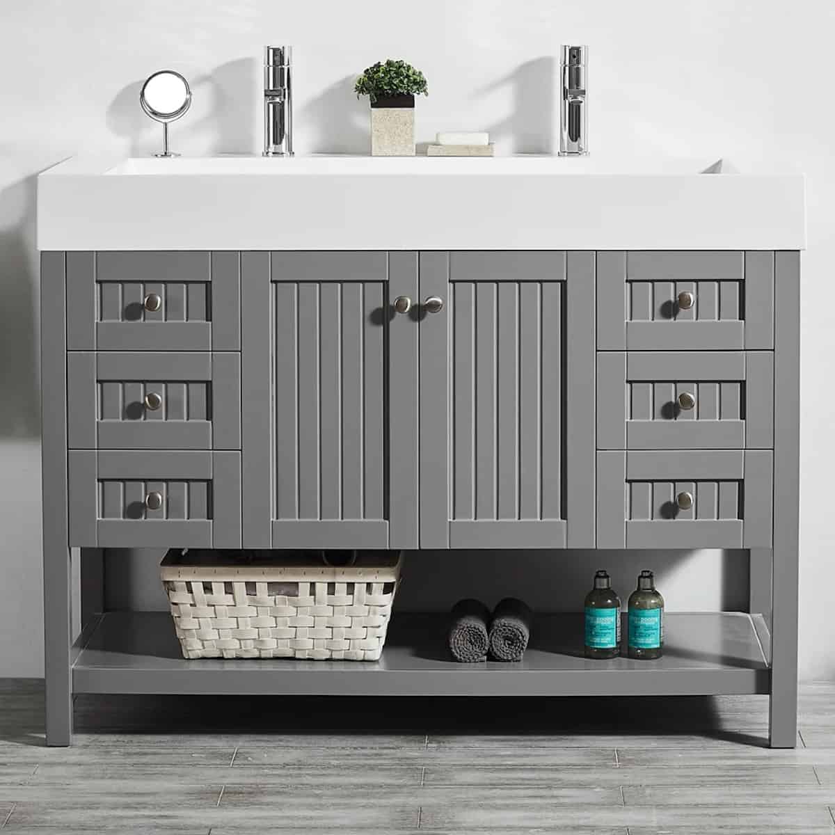 Vinnova Pavia 48 Inch Grey Freestanding Double Vanity with Acrylic Under-Mount Sink Without Mirror in Bathroom 755048-GR-WH-NM
