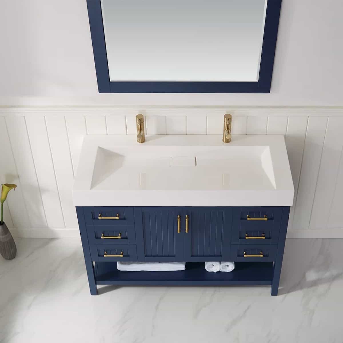 Vinnova Pavia 48 Inch Royal Blue Freestanding Double Vanity with Acrylic Under-Mount Sink With Mirror Sink 755048-RB-WH