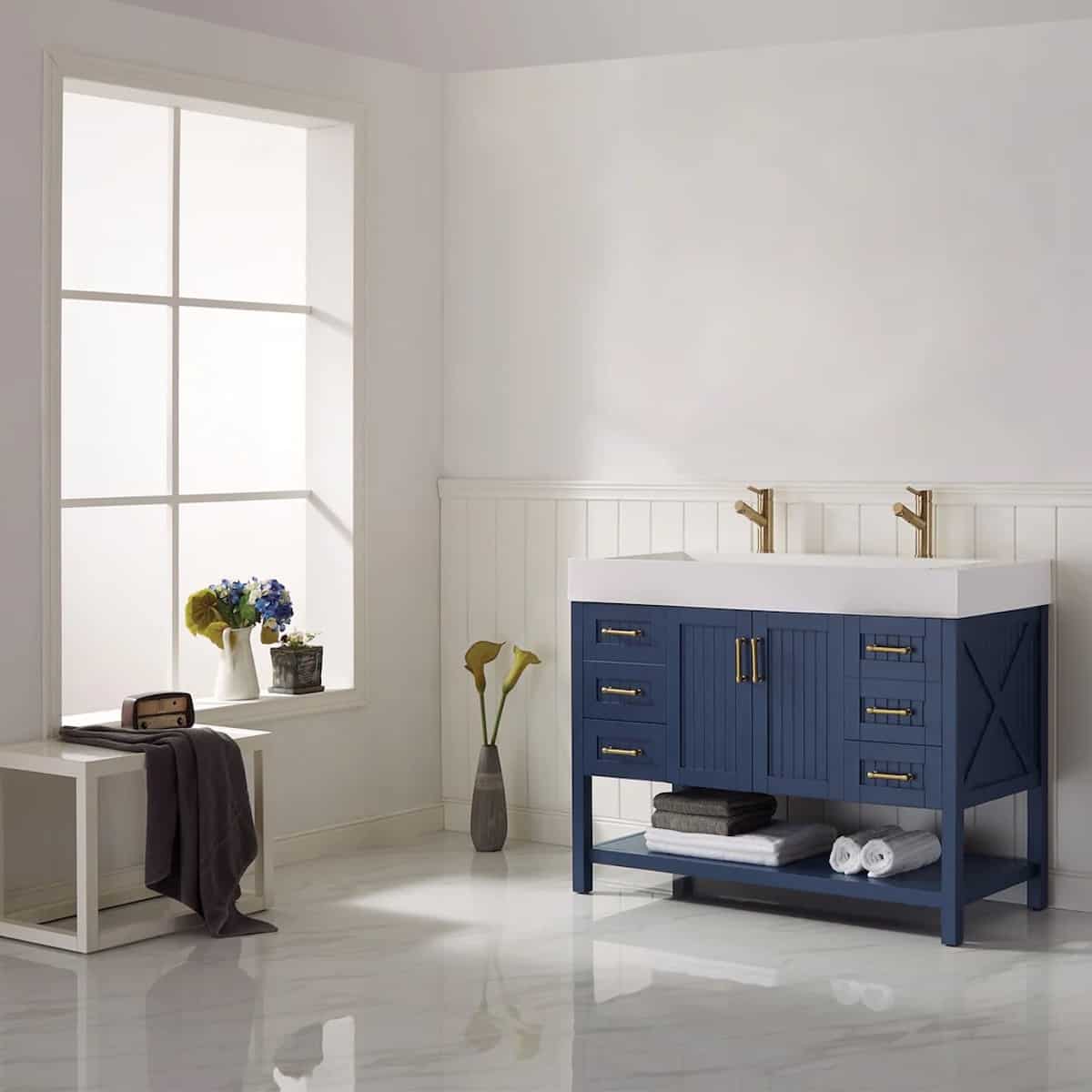 Vinnova Pavia 48 Inch Royal Blue Freestanding Double Vanity with Acrylic Under-Mount Sink Without Mirror Side 755048-RB-WH-NM