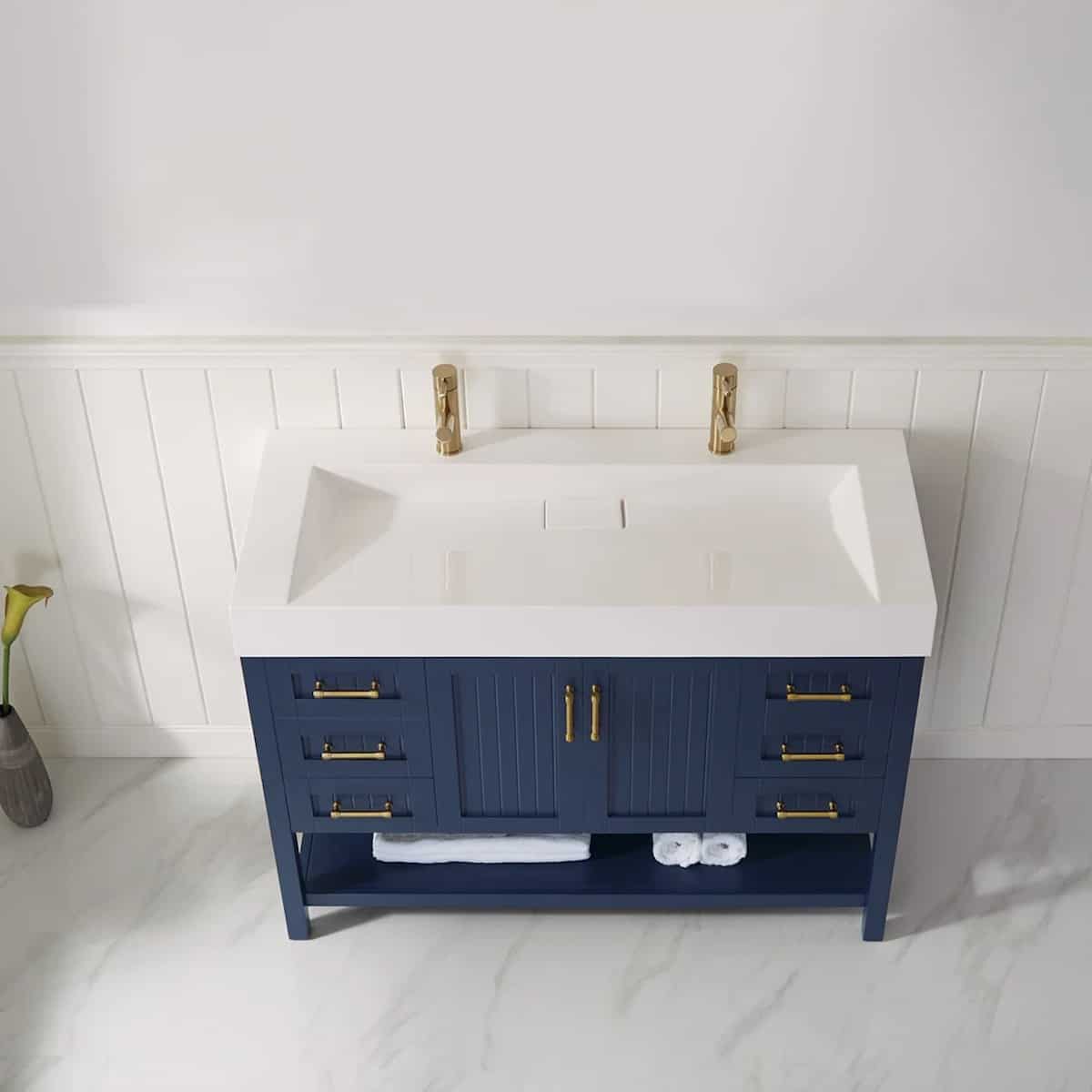 Vinnova Pavia 48 Inch Royal Blue Freestanding Double Vanity with Acrylic Under-Mount Sink Without Mirror Sink 755048-RB-WH-NM