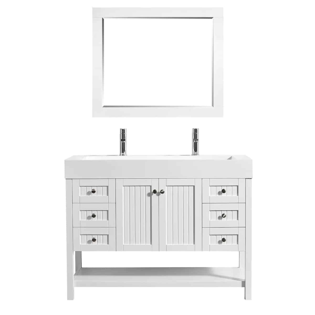 Vinnova Pavia 48 Inch White Freestanding Double Vanity with Acrylic Under-Mount Sink With Mirror 755048-WH-WH
