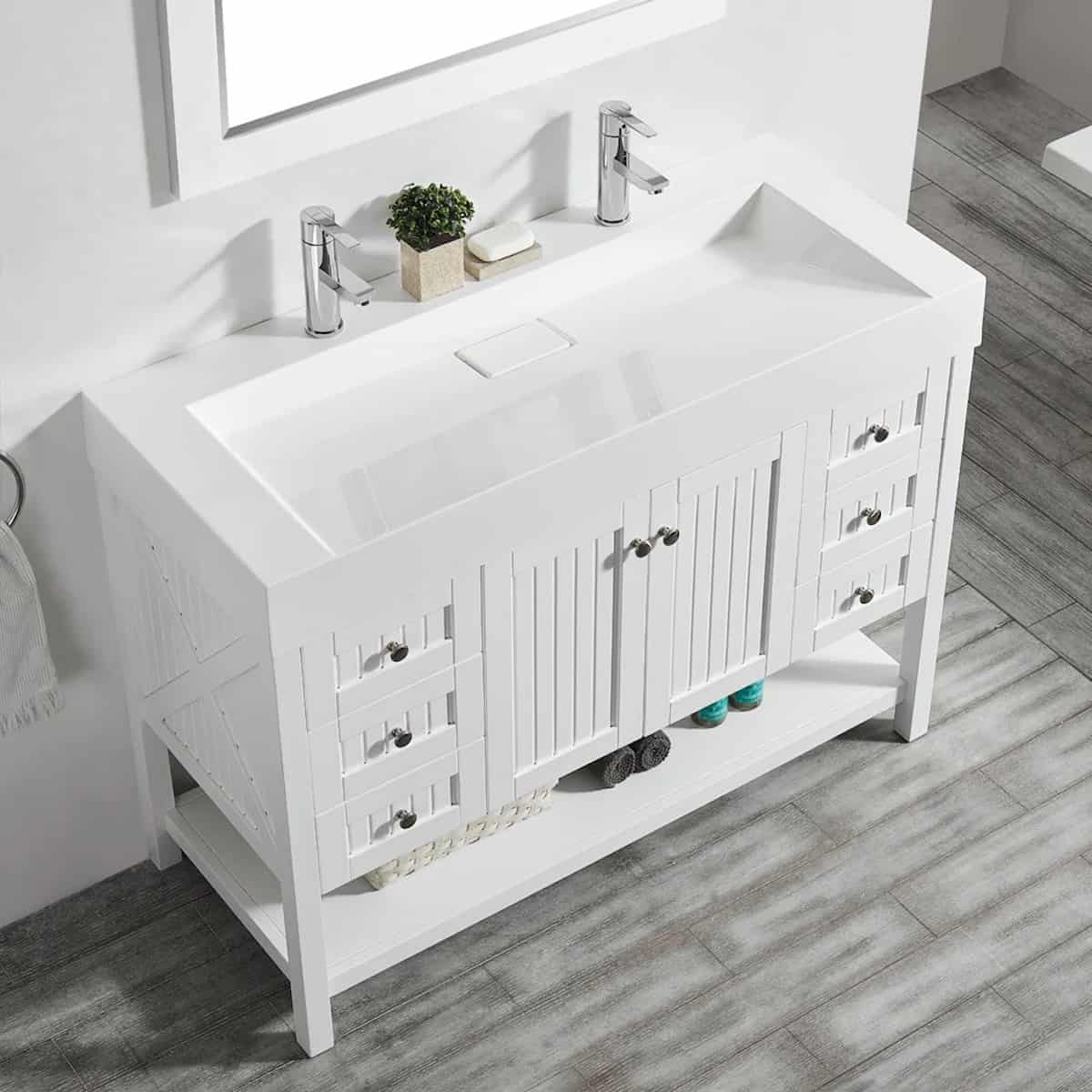 Vinnova Pavia 48 Inch White Freestanding Double Vanity with Acrylic Under-Mount Sink With Mirror Sink 755048-WH-WH
