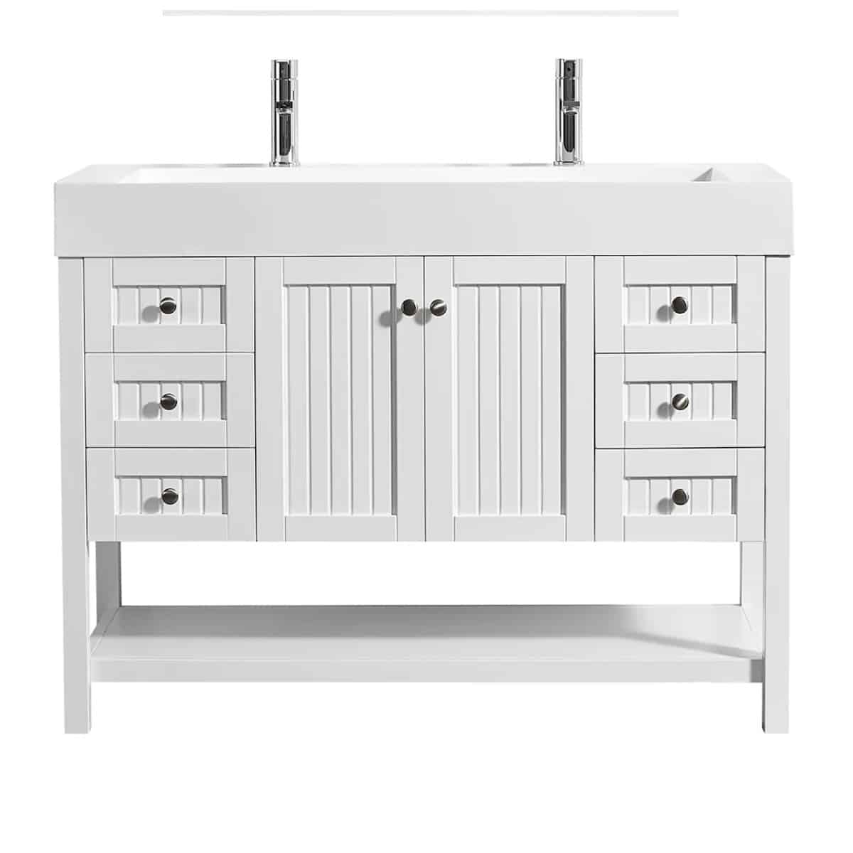 Vinnova Pavia 48 Inch White Freestanding Double Vanity with Acrylic Under-Mount Sink Without Mirror 755048-WH-WH-NM