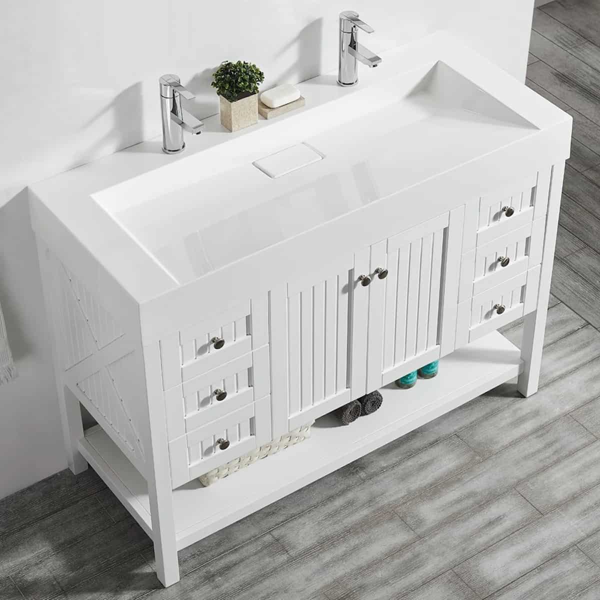 Vinnova Pavia 48 Inch White Freestanding Double Vanity with Acrylic Under-Mount Sink Without Mirror Sink 755048-WH-WH-NM
