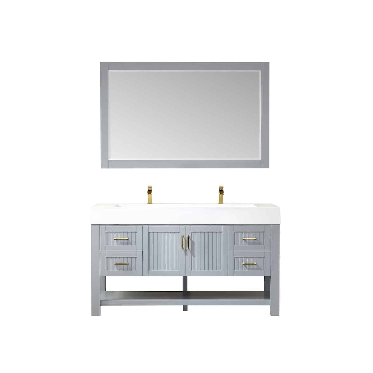 Vinnova Pavia 60 Inch Grey Freestanding Double Vanity with White Integrated Artificial Stone Sink With Mirror 755060-GR-WH