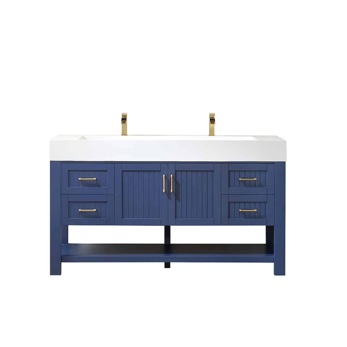 Vinnova Pavia 60 Inch Royal Blue Freestanding Double Vanity with White Integrated Artificial Stone Sink Without Mirror 755060-RB-WH-NM