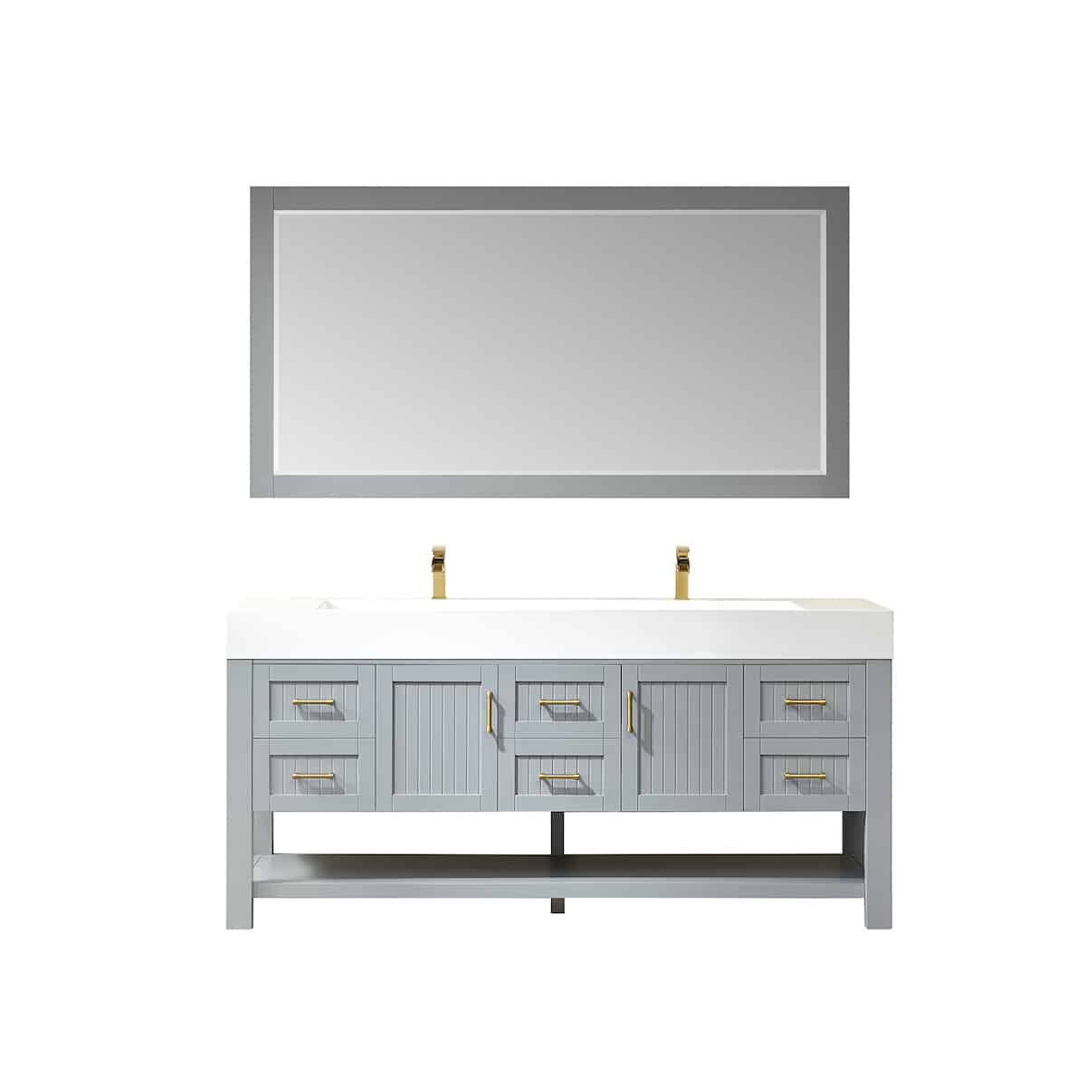 Vinnova Pavia 72 Inch Grey Freestanding Double Vanity with White Integrated Artificial Stone Sink With Mirror 755072-GR-WH