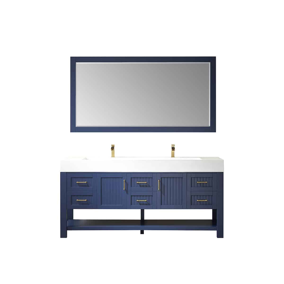Vinnova Pavia 72 Inch Royal Blue Freestanding Double Vanity with White Integrated Artificial Stone Sink With Mirror 755072-RB-WH