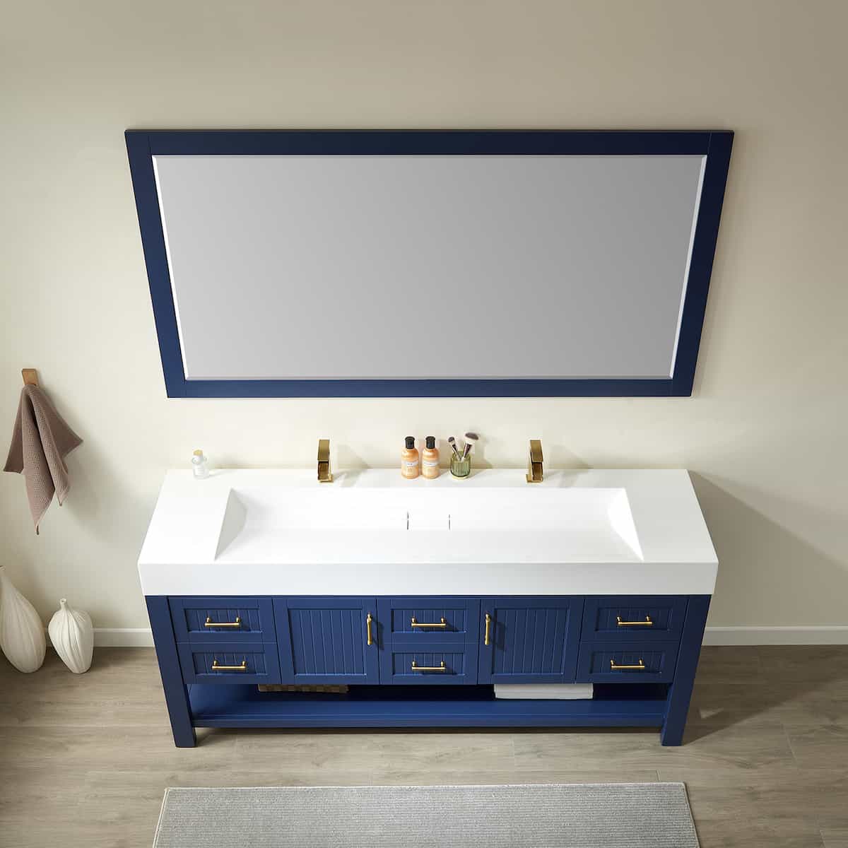 Vinnova Pavia 72 Inch Royal Blue Freestanding Double Vanity with White Integrated Artificial Stone Sink With Mirror Sink 755072-RB-WH