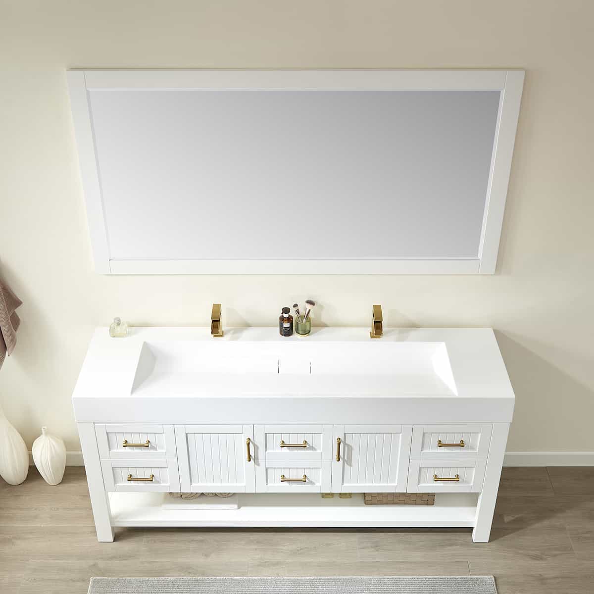 Vinnova Pavia 72 Inch White Freestanding Double Vanity with White Integrated Artificial Stone Sink With Mirror Sink 755072-WH-WH