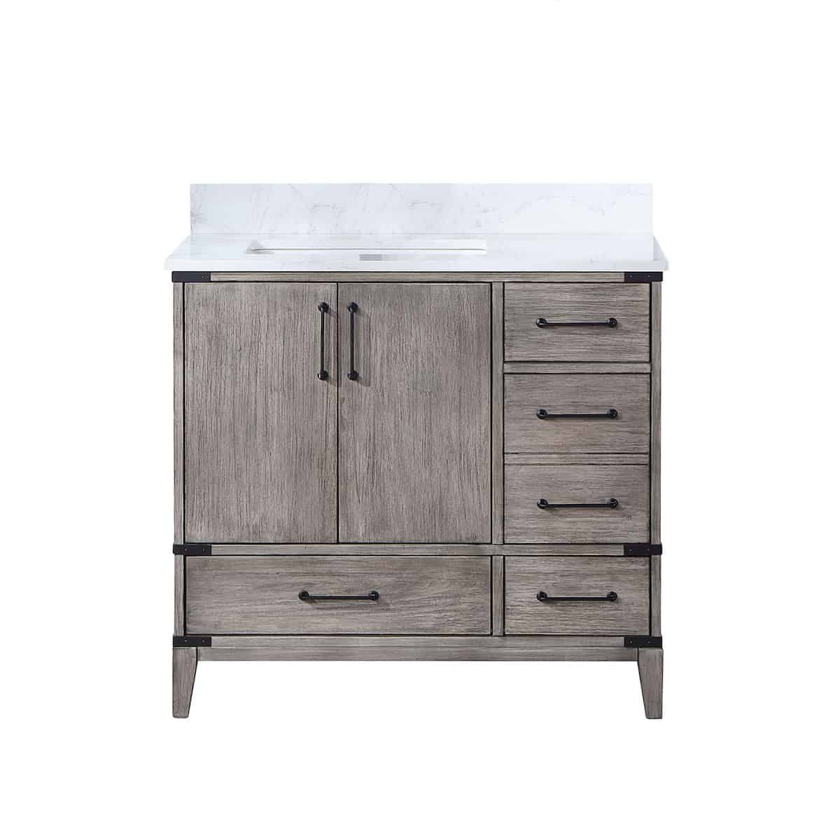 Vinnova Zaragoza 36 Inch Freestanding Single Sink Bath Vanity in Classical Grey with White Composite Grain Stone Countertop Without Mirror 799036-CR-GW-NM