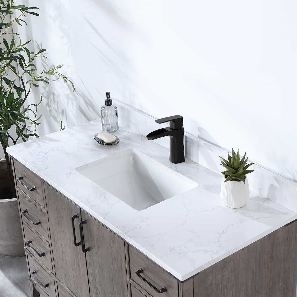 Vinnova Zaragoza 48 Inch Freestanding Single Sink Bath Vanity in Classical Grey with White Composite Grain Stone Countertop Without Mirror Sink 799048-CR-GW-NM