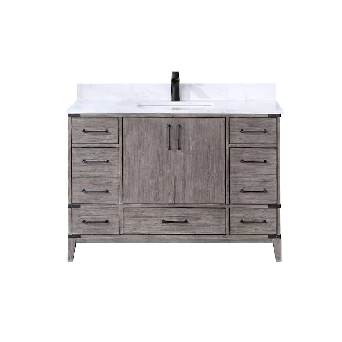 Vinnova Zaragoza 48 Inch Freestanding Single Sink Bath Vanity in Classical Grey with White Composite Grain Stone Countertop Without Mirror 799048-CR-GW-NM