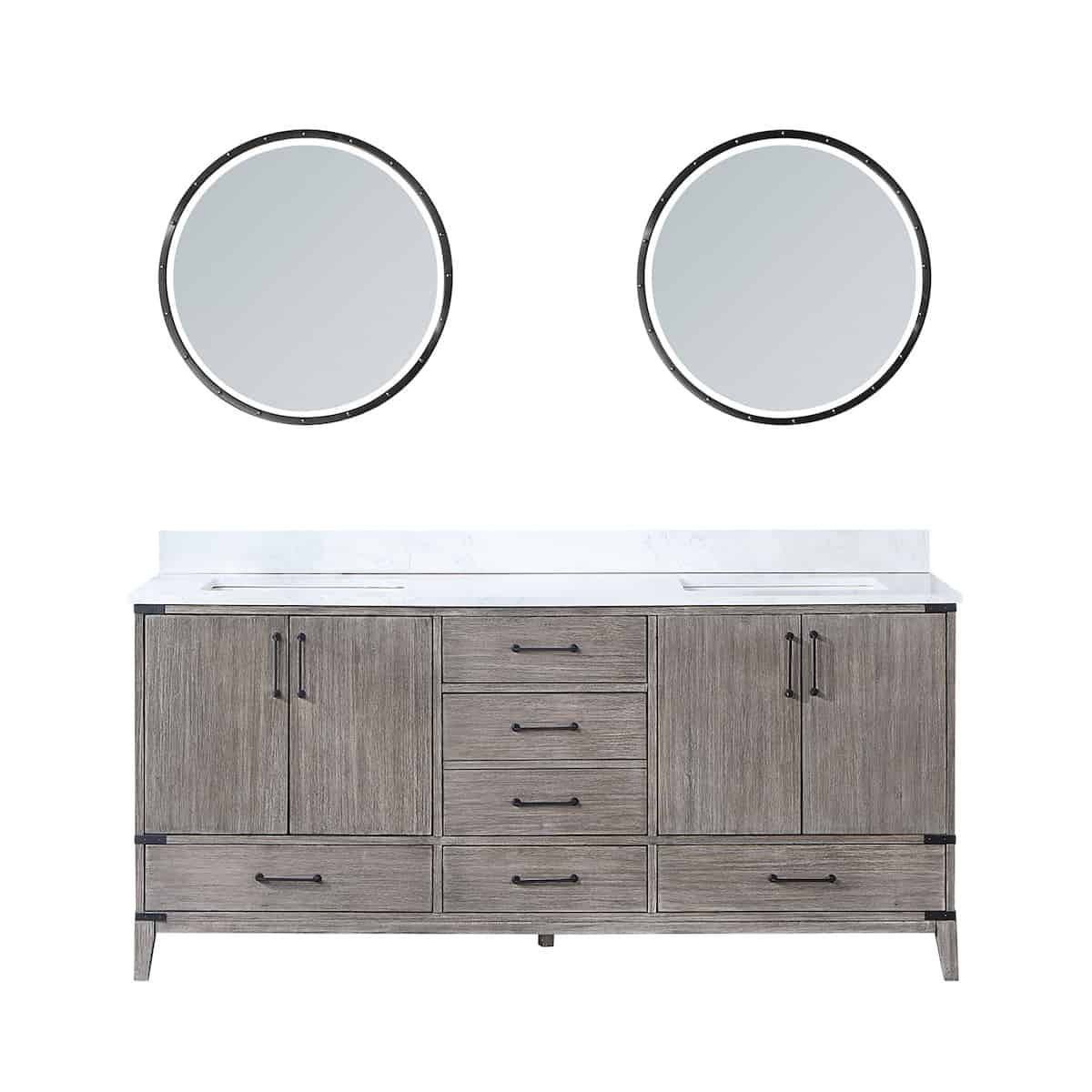 Vinnova Zaragoza 72 Inch Freestanding Double Sink Bath Vanity in Classical Grey With White Composite Grain Stone Countertop With Mirrors 799072-CR-GW
