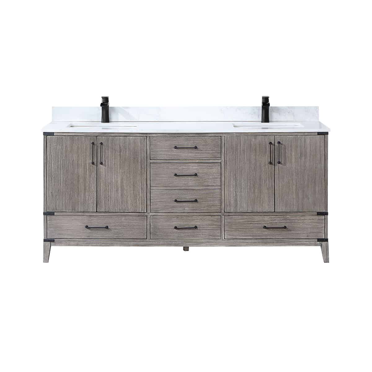 Vinnova Zaragoza 72 Inch Freestanding Double Sink Bath Vanity in Classical Grey With White Composite Grain Stone Countertop Without Mirror 799072-CR-GW-NM