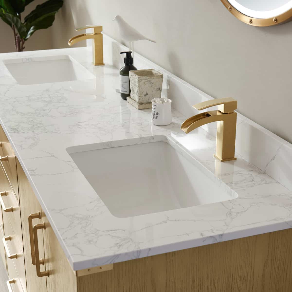 Vinnova Zaragoza 72 Inch Freestanding Double Vanity in Washed Ash with White Composite Grain Stone Countertop Without Mirrors Sinks 799072-WA-GW-NM