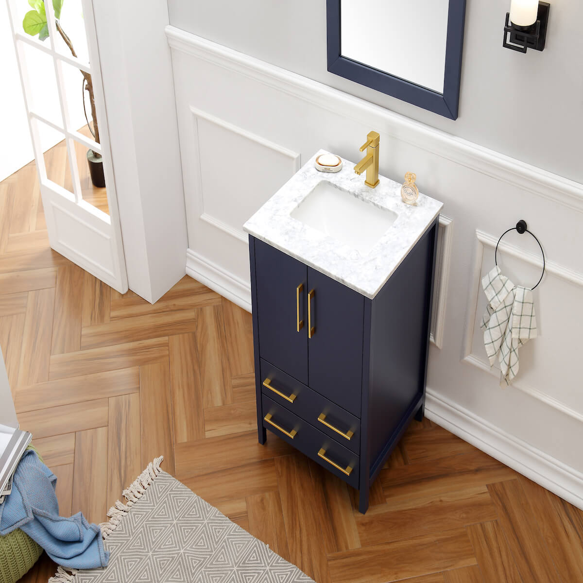 Legion Furniture Blue 24" Solid Wood Single Sink Vanity With Mirror Sink WA7924-B