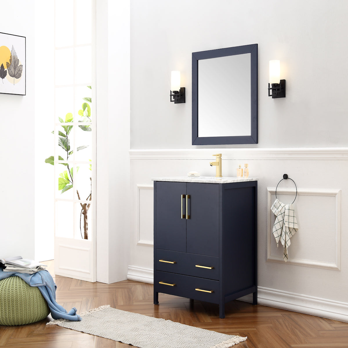 Legion Furniture Blue 30" Solid Wood Single Sink Vanity With Mirror Side WA7930-B