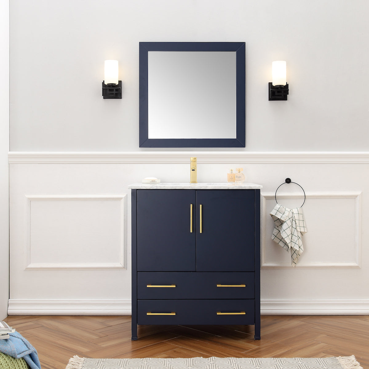 Legion Furniture Blue 30" Solid Wood Single Sink Vanity With Mirror WA7930-B