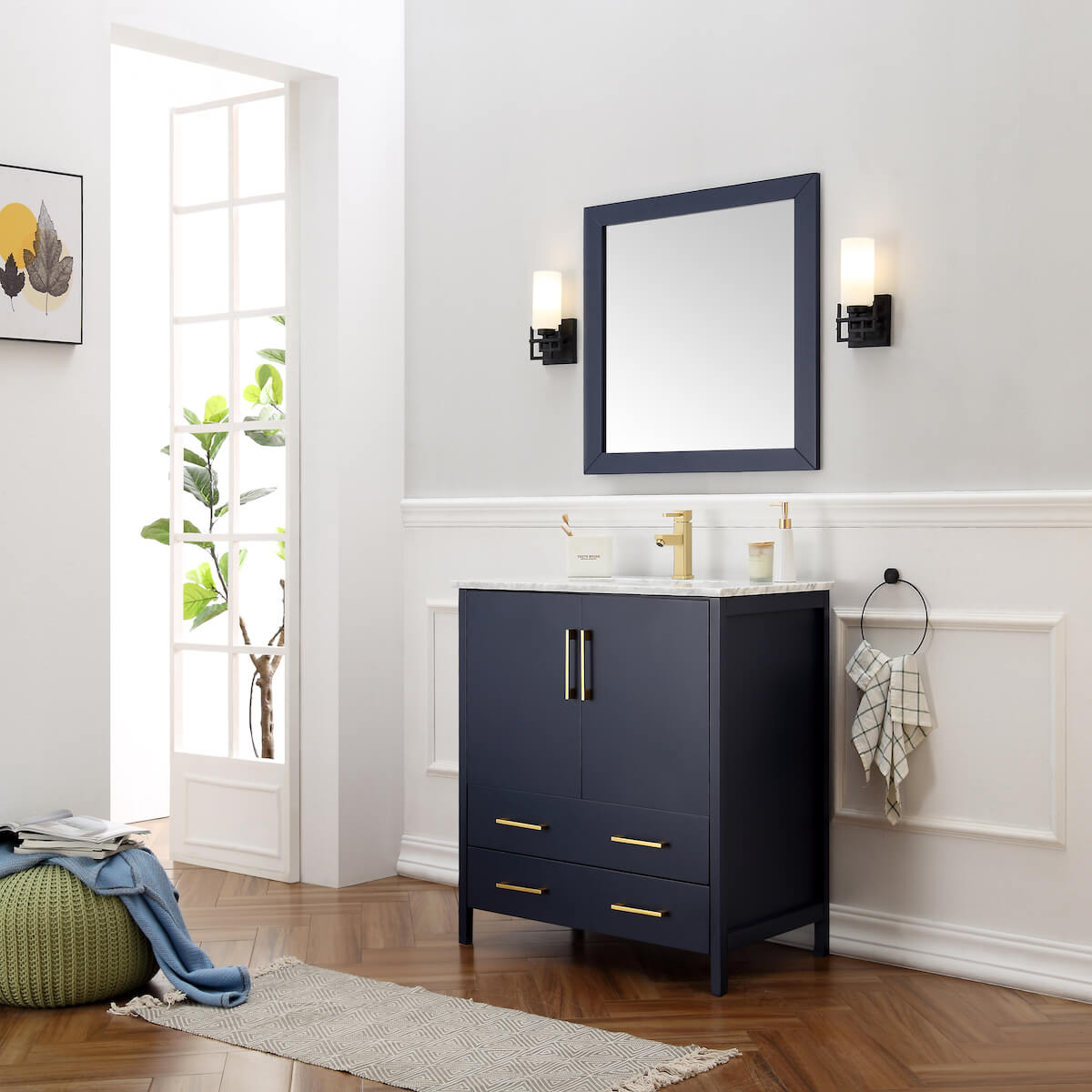 Legion Furniture Blue 36" Solid Wood Single Sink Vanity With Mirror Side WA7936-B