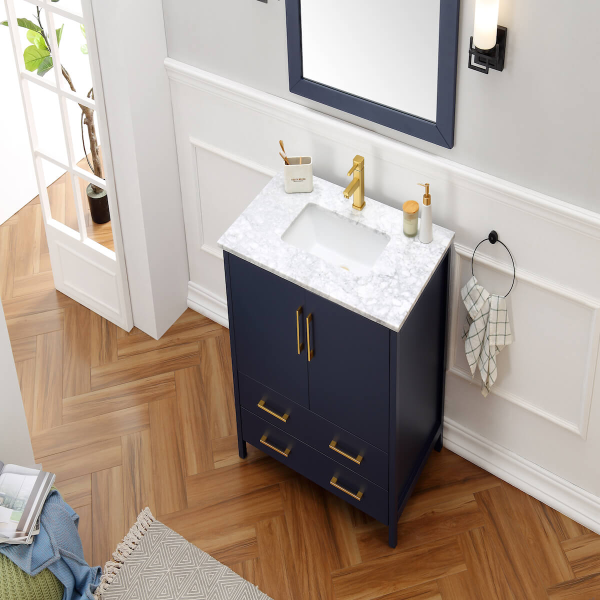 Legion Furniture Blue 36" Solid Wood Single Sink Vanity With Mirror Sink WA7936-B