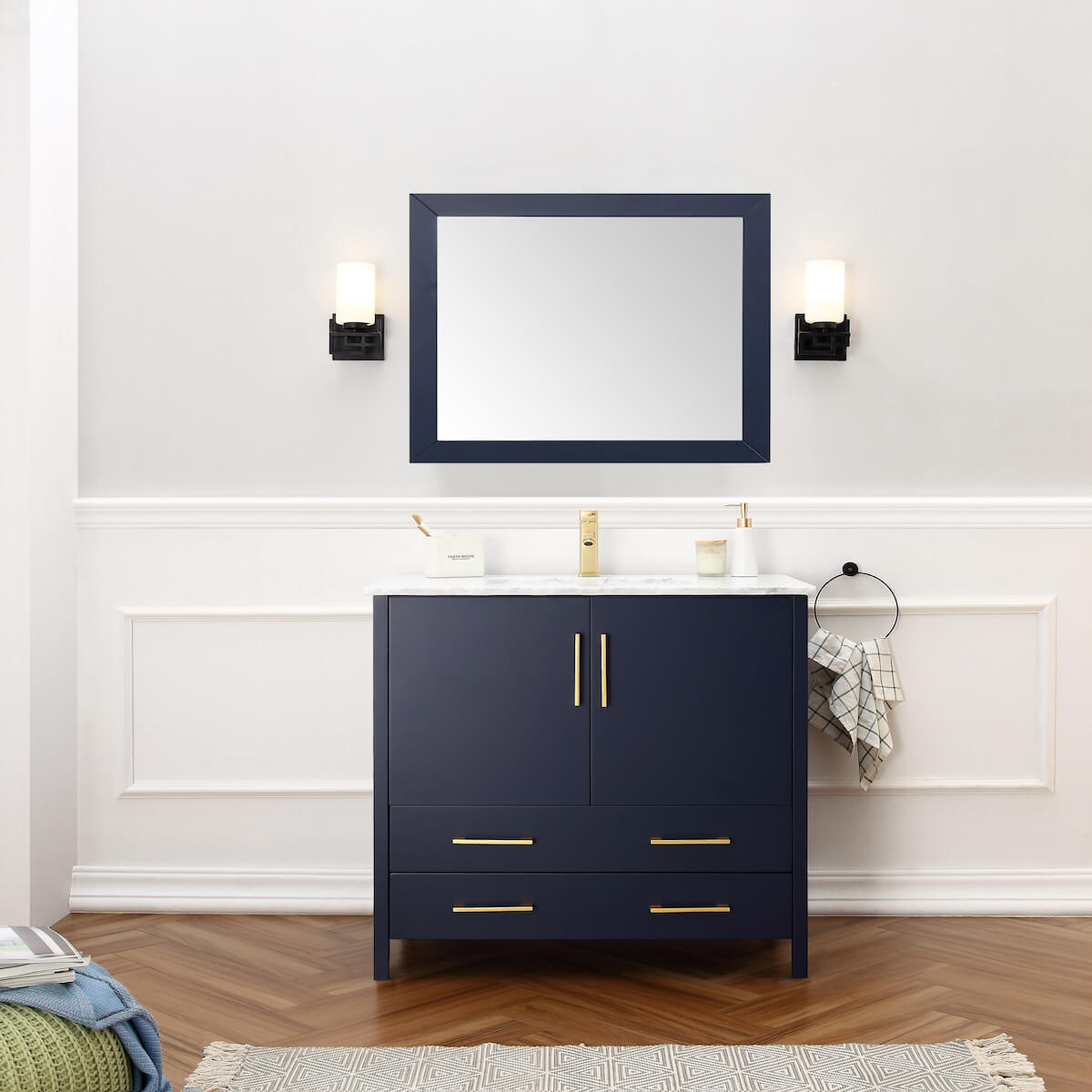 Legion Furniture Blue 36" Solid Wood Single Sink Vanity With Mirror WA7936-B