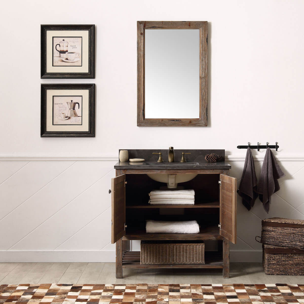 Legion Furniture 36" Brown Solid Wood Single Sink Vanity with Moon Stone Top In Bathroom Inside WH5136-BR