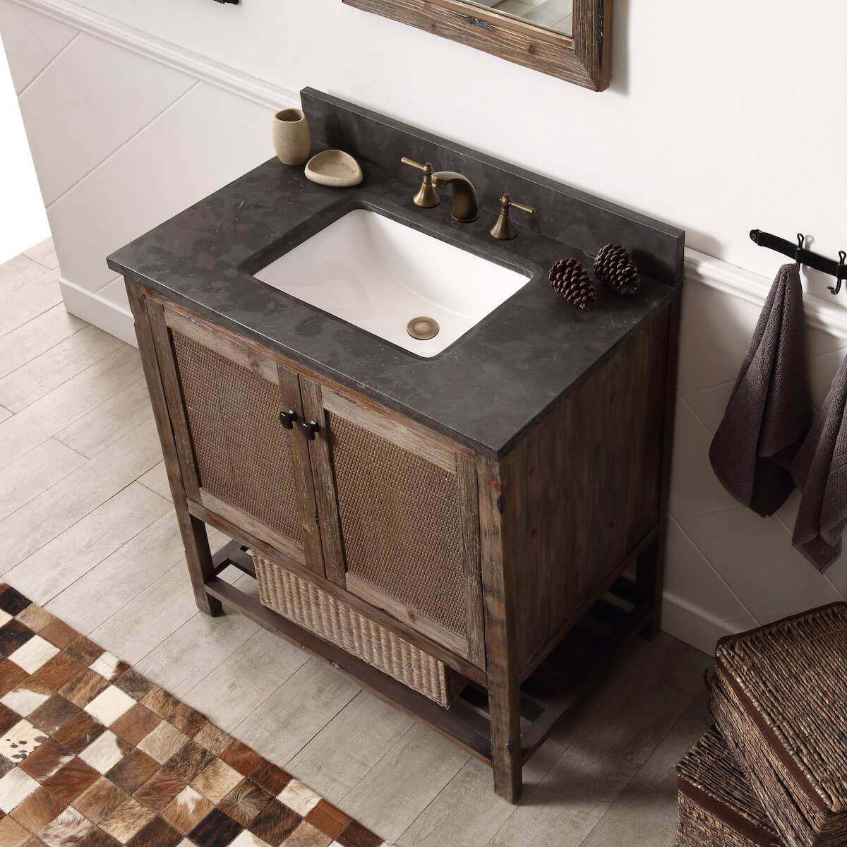 Legion Furniture 36" Brown Solid Wood Single Sink Vanity with Moon Stone Top Sink WH5136-BR